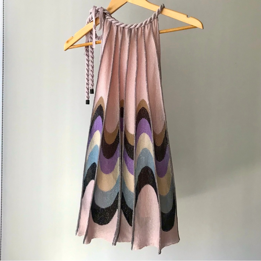 Missoni pink metallic bold pattern mini party dress halter neck